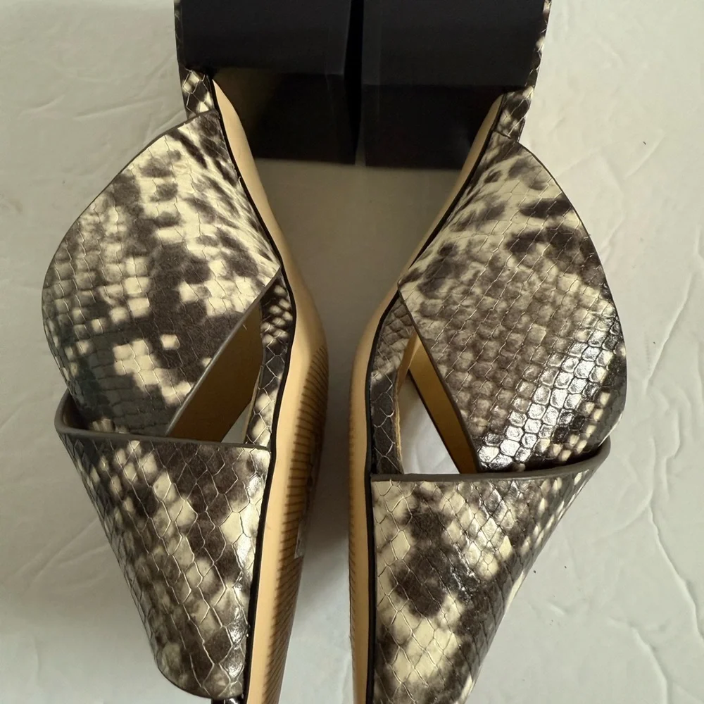 Michael Kors Brown Snake Print Mules Slides Chunky Block Heel Sandals Women 7